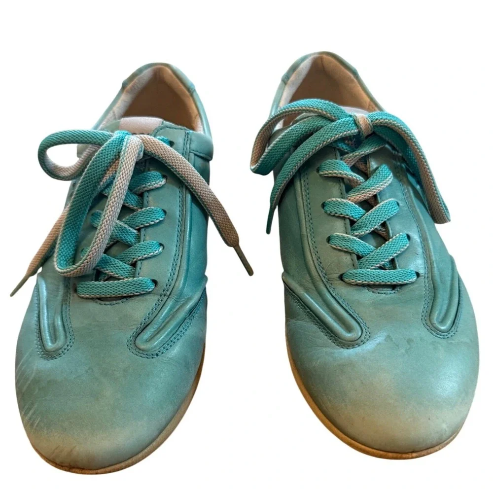 Ecco Teal Blue Leather Low Top Sneakers Women's 37